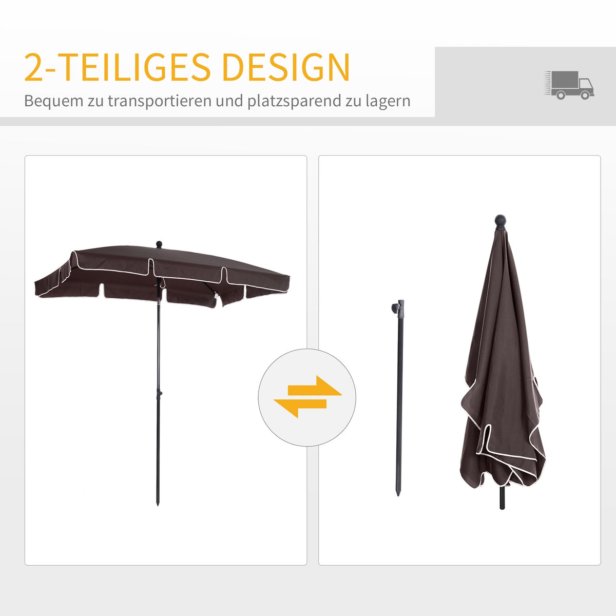 Parasol Garden Umbrella Foldable With Uv Protection, Ideal For The Beach And Balcony, Coffee Brown And Black