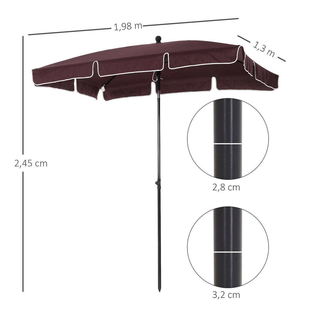 Parasol Garden Umbrella Foldable With Uv Protection, Ideal For The Beach And Balcony, Coffee Brown And Black