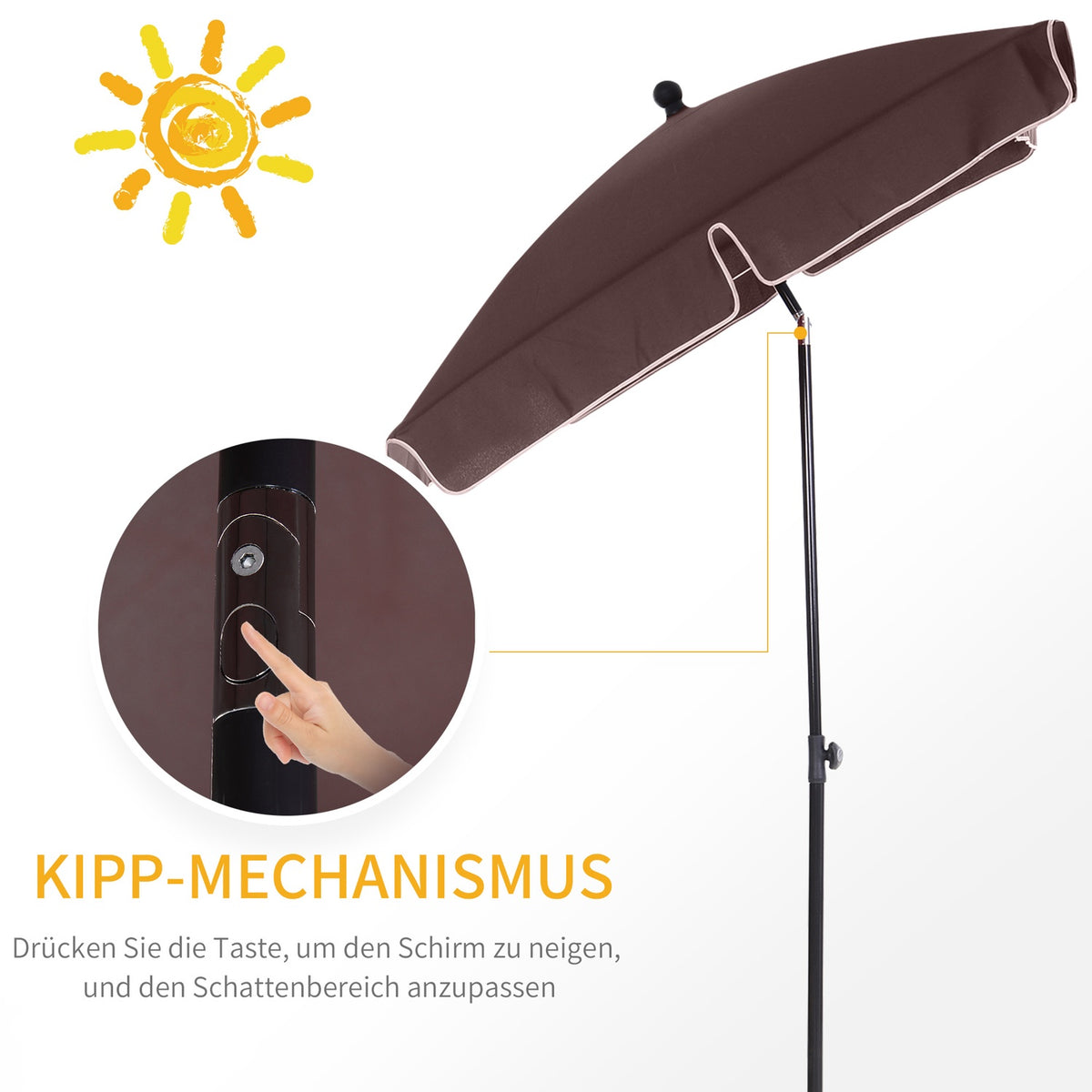 Parasol Garden Umbrella Foldable With Uv Protection, Ideal For The Beach And Balcony, Coffee Brown And Black