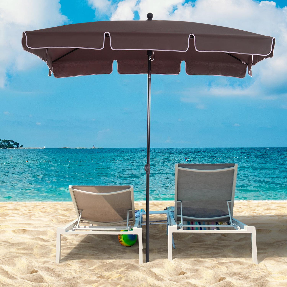 Parasol Garden Umbrella Foldable With Uv Protection, Ideal For The Beach And Balcony, Coffee Brown And Black