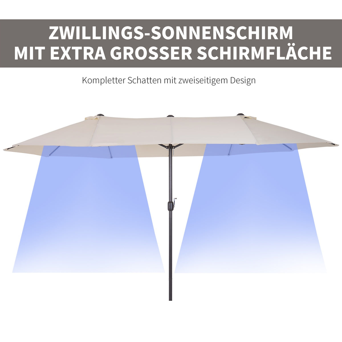 Parasol Garden Umbrella Market Umbrella Double Parasol Patio Umbrella With Hand Crank Beige Oval 455 X 270 X 240 Cm