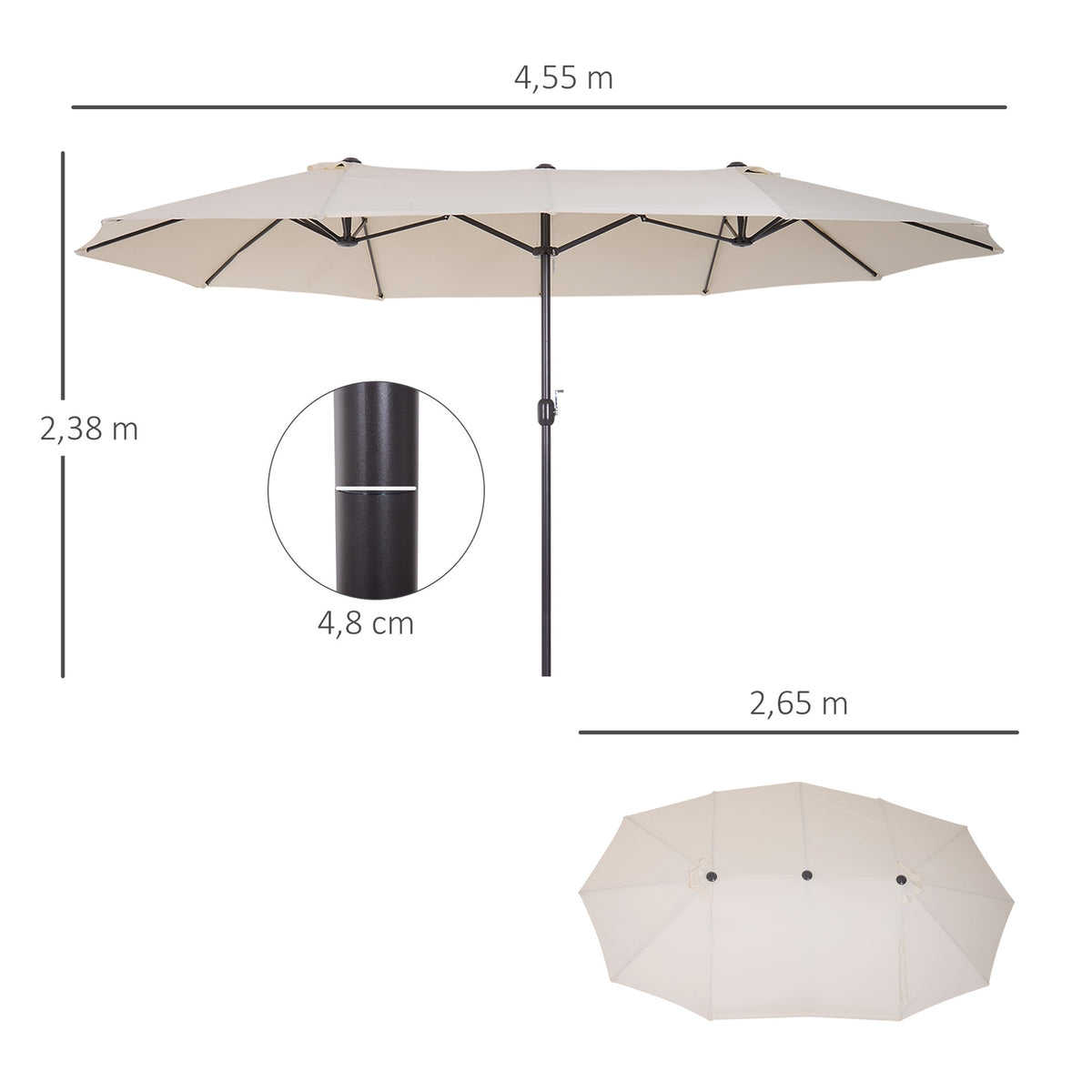 Parasol Garden Umbrella Market Umbrella Double Parasol Patio Umbrella With Hand Crank Beige Oval 455 X 270 X 240 Cm