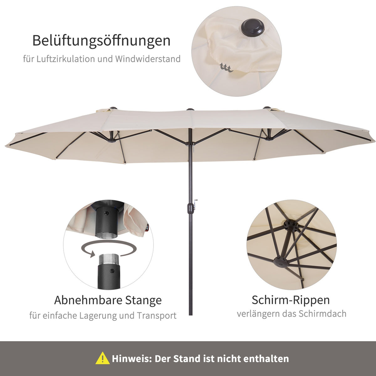 Parasol Garden Umbrella Market Umbrella Double Parasol Patio Umbrella With Hand Crank Beige Oval 455 X 270 X 240 Cm