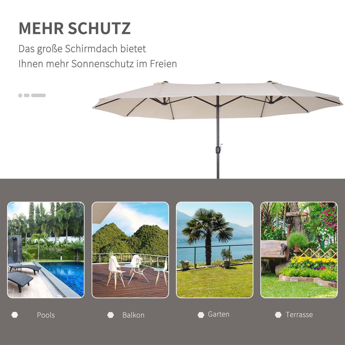 Parasol Garden Umbrella Market Umbrella Double Parasol Patio Umbrella With Hand Crank Beige Oval 455 X 270 X 240 Cm