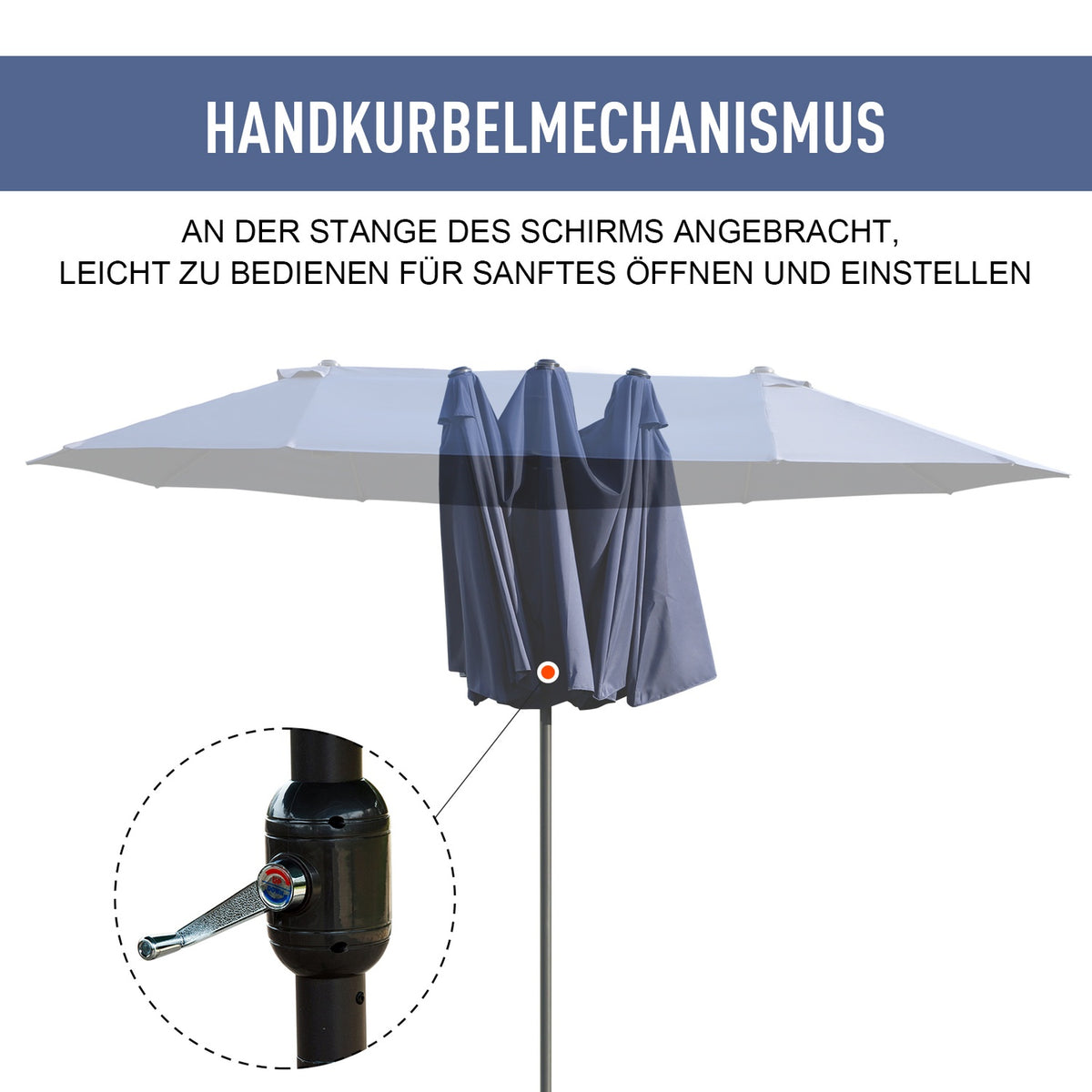 Parasol Garden Umbrella Market Umbrella Double Parasol Patio Umbrella With Hand Crank Blue Oval 460 X 270 X 240 Cm