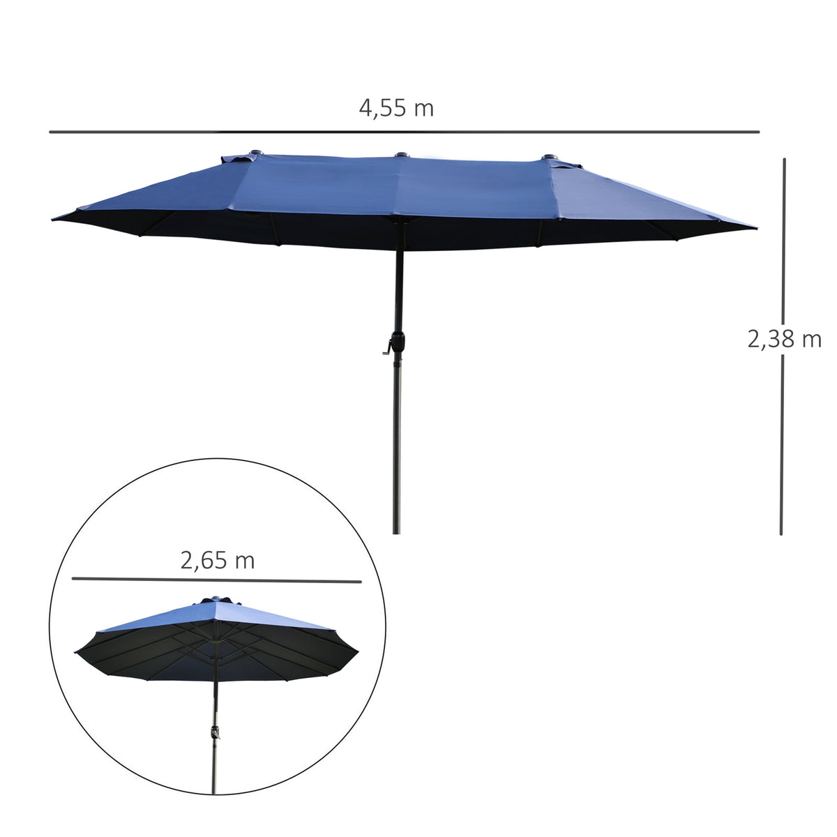 Parasol Garden Umbrella Market Umbrella Double Parasol Patio Umbrella With Hand Crank Blue Oval 460 X 270 X 240 Cm