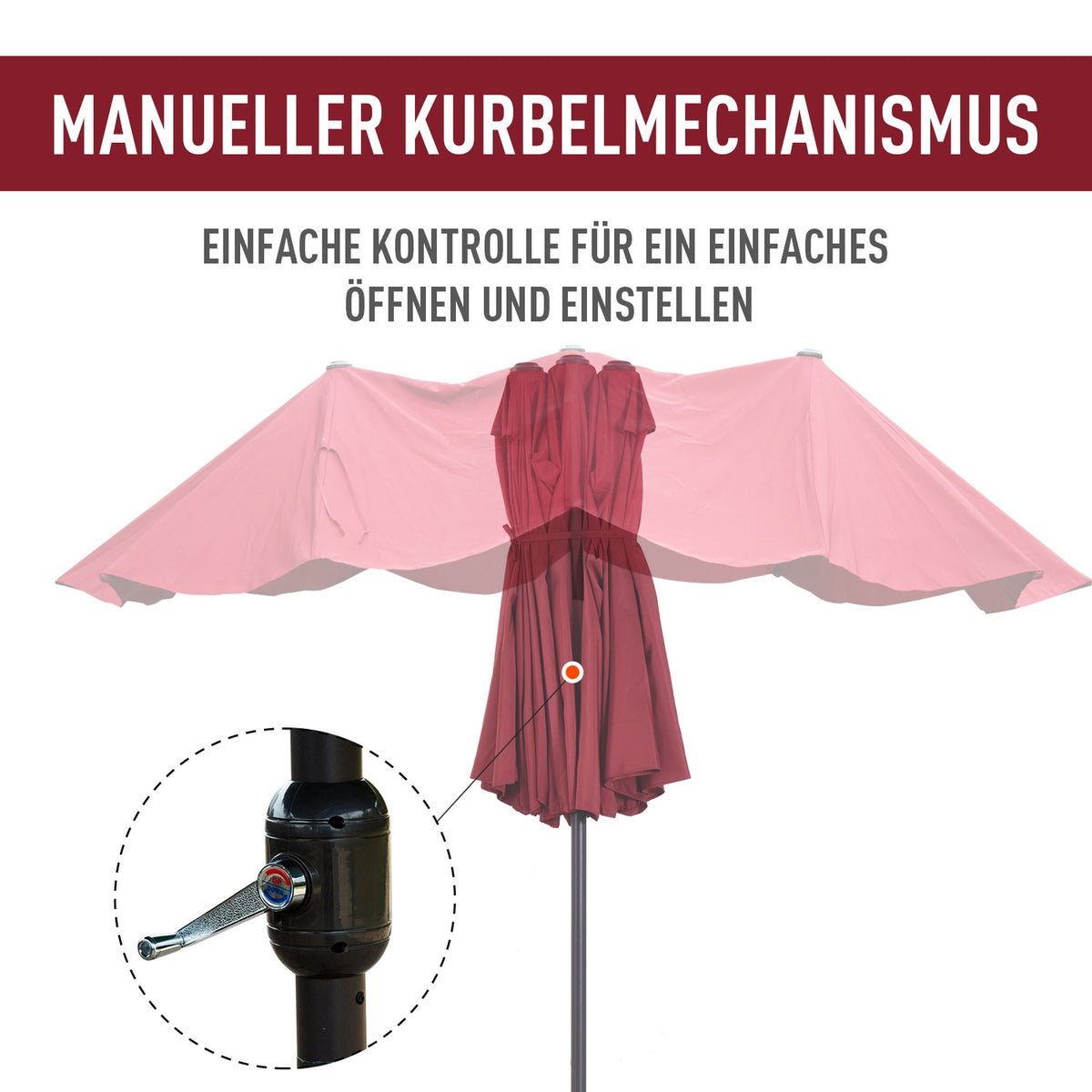 Parasol Garden Umbrella Market Umbrella Double Parasol Patio Umbrella With Hand Crank Wine Red Oval 460 X 270 X 240 Cm
