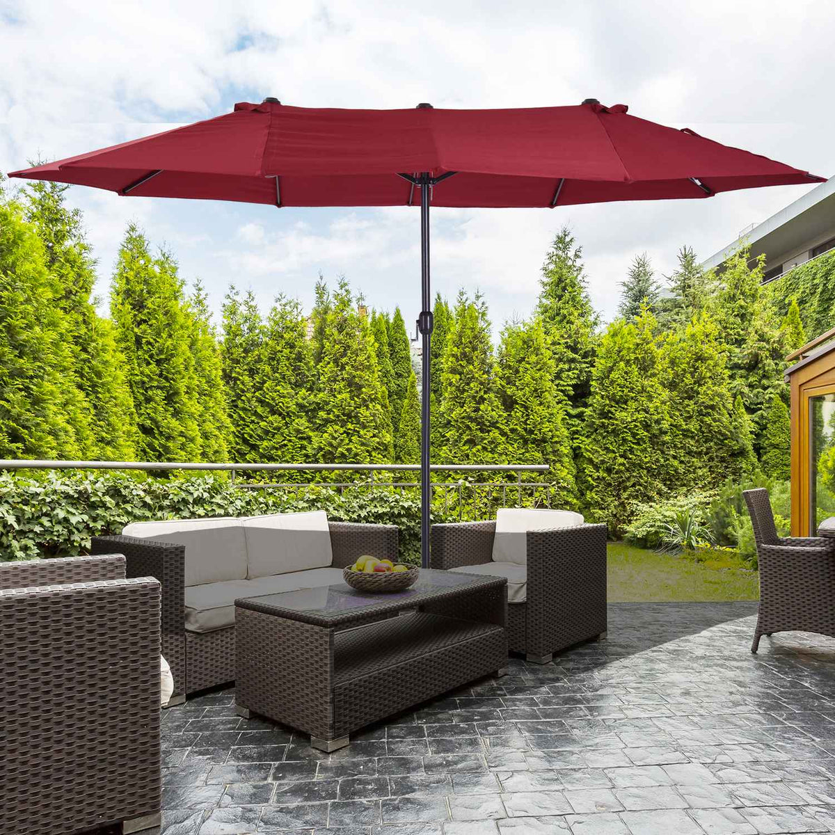 Parasol Garden Umbrella Market Umbrella Double Parasol Patio Umbrella With Hand Crank Wine Red Oval 460 X 270 X 240 Cm