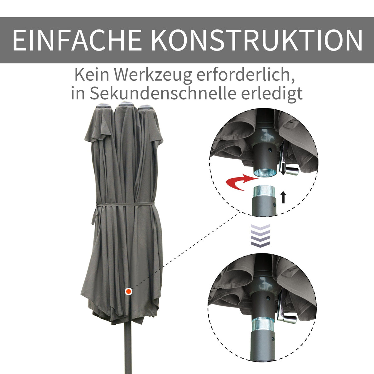 Parasol Garden Umbrella Market Umbrella Double Parasol Patio Umbrella With Umbrella Stand Hand Crank Dark Gray Oval 460 X 270 X 240 Cm