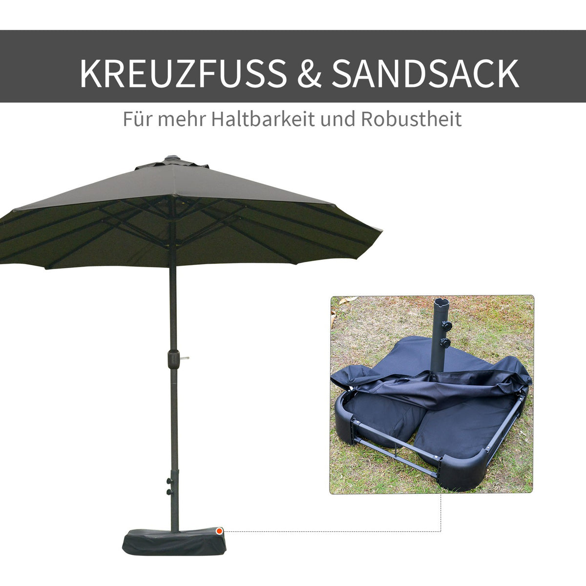 Parasol Garden Umbrella Market Umbrella Double Parasol Patio Umbrella With Umbrella Stand Hand Crank Dark Gray Oval 460 X 270 X 240 Cm