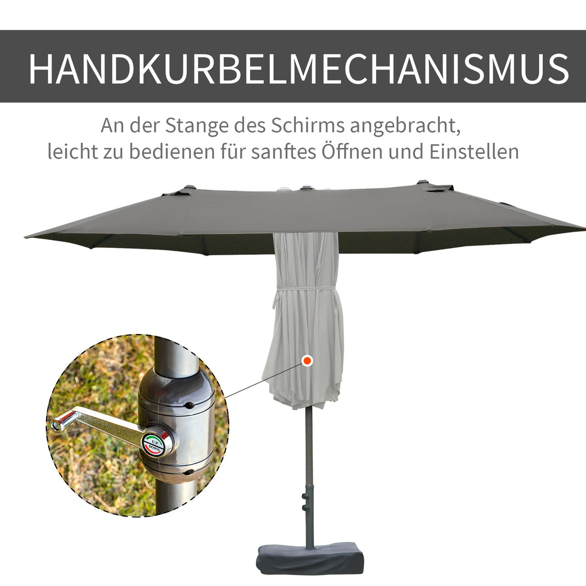 Parasol Garden Umbrella Market Umbrella Double Parasol Patio Umbrella With Umbrella Stand Hand Crank Dark Gray Oval 460 X 270 X 240 Cm