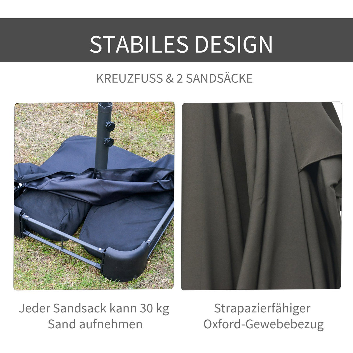 Parasol Garden Umbrella Market Umbrella Double Parasol Patio Umbrella With Umbrella Stand Hand Crank Dark Gray Oval 460 X 270 X 240 Cm