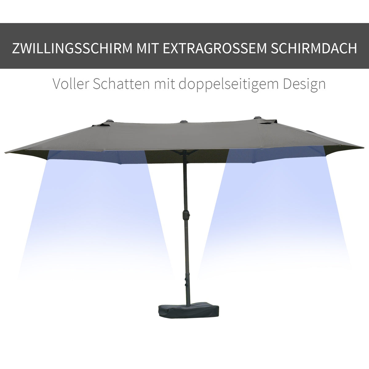 Parasol Garden Umbrella Market Umbrella Double Parasol Patio Umbrella With Umbrella Stand Hand Crank Dark Gray Oval 460 X 270 X 240 Cm