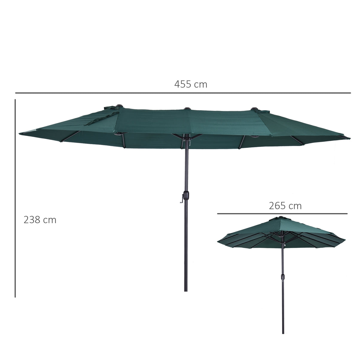 Parasol Garden Umbrella Market Umbrella Double Parasol Patio Umbrella With Umbrella Stand Hand Crank Dark Green Oval 460 X 270 X 240 Cm