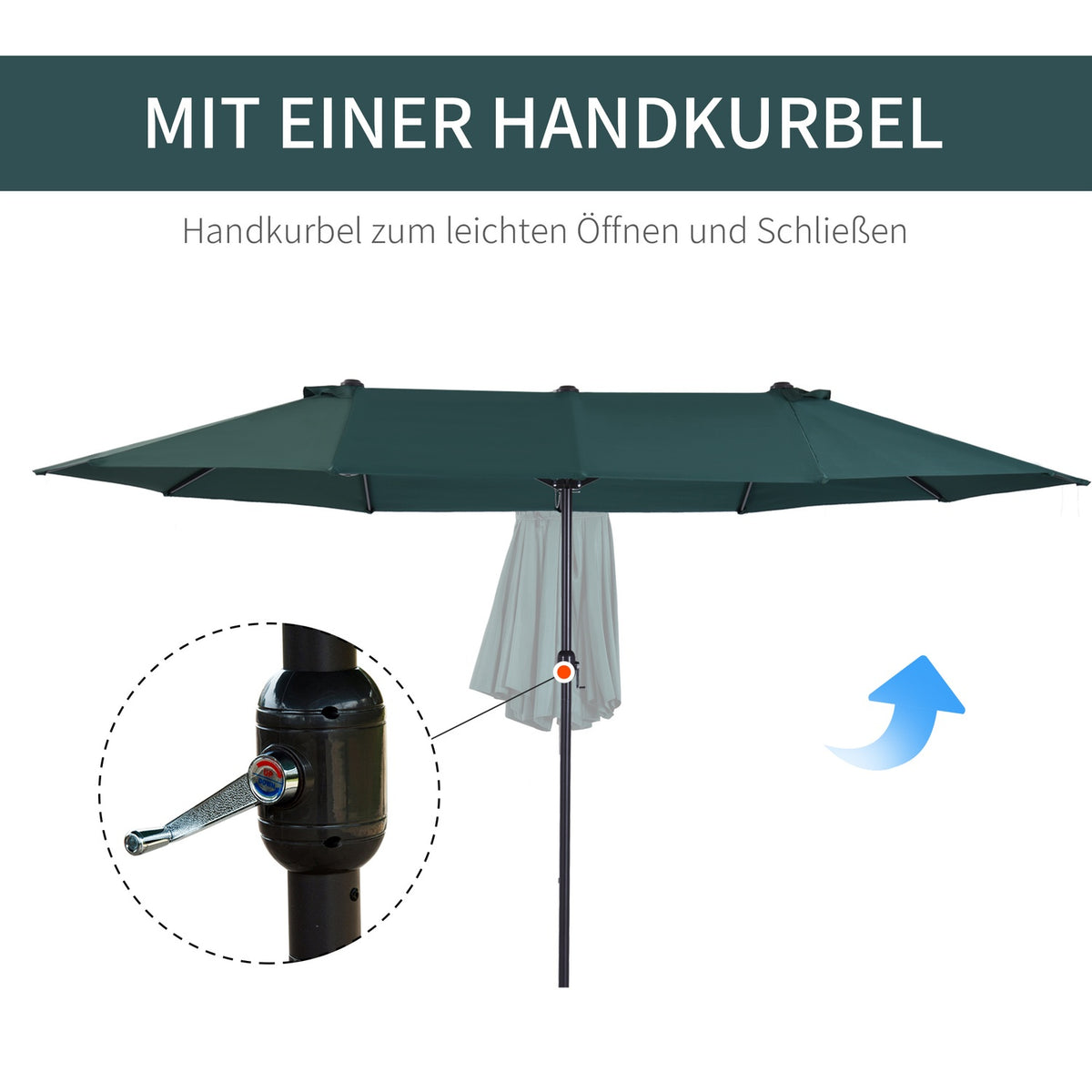 Parasol Garden Umbrella Market Umbrella Double Parasol Patio Umbrella With Umbrella Stand Hand Crank Dark Green Oval 460 X 270 X 240 Cm
