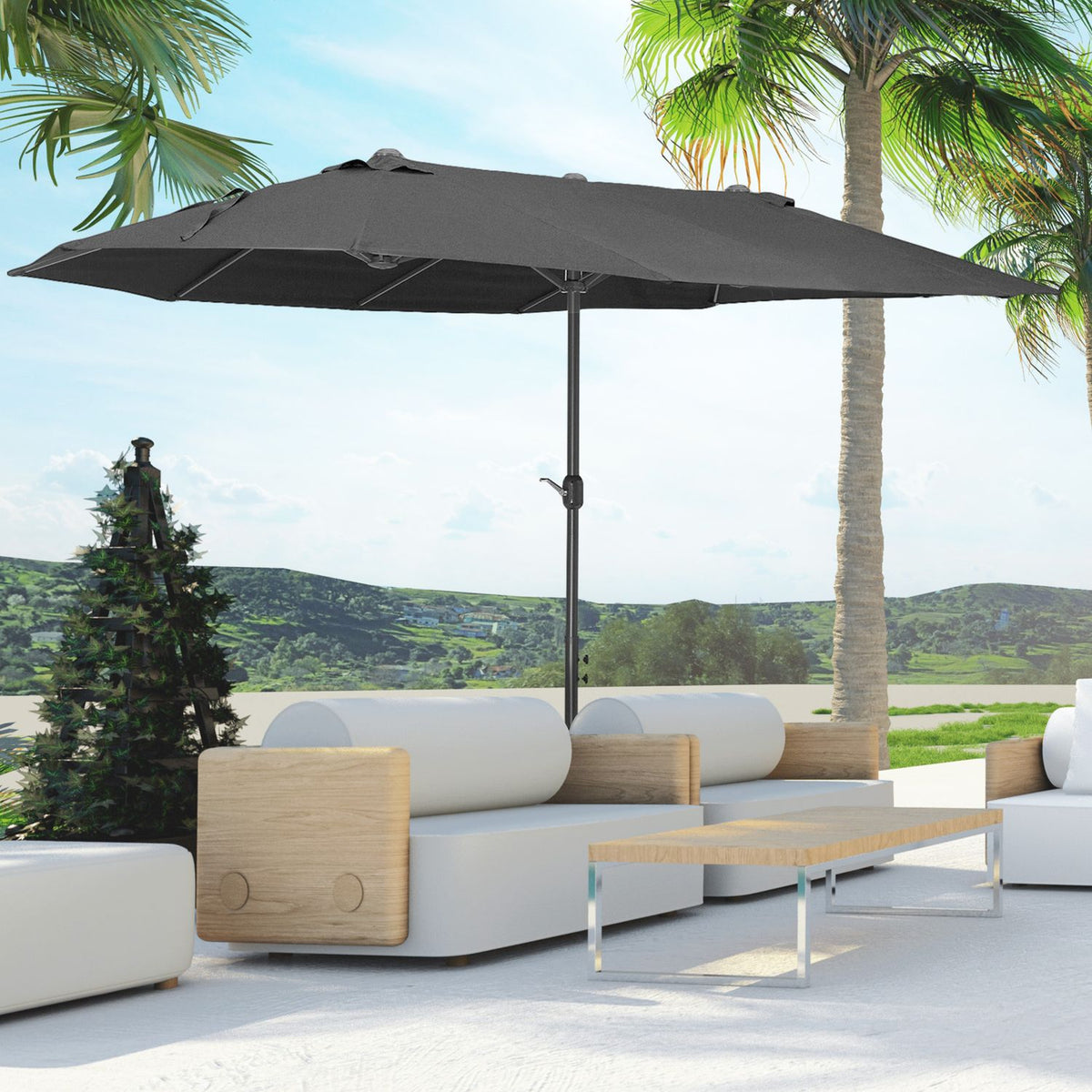 Parasol Garden Umbrella Market Umbrella Double Parasol Patio Umbrella with Hand Crank Black Oval 460 x 270 x 240 cm