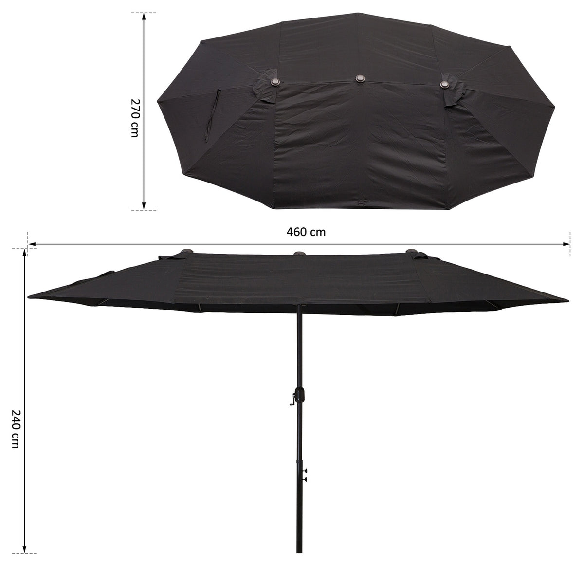 Parasol Garden Umbrella Market Umbrella Double Parasol Patio Umbrella with Hand Crank Black Oval 460 x 270 x 240 cm