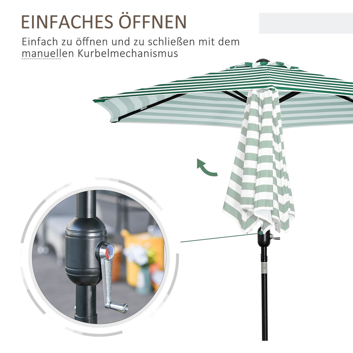 Parasol Garden Umbrella Patio Umbrella Frame Steel Outdoor Green Stripe Ø230 X 216 Cm