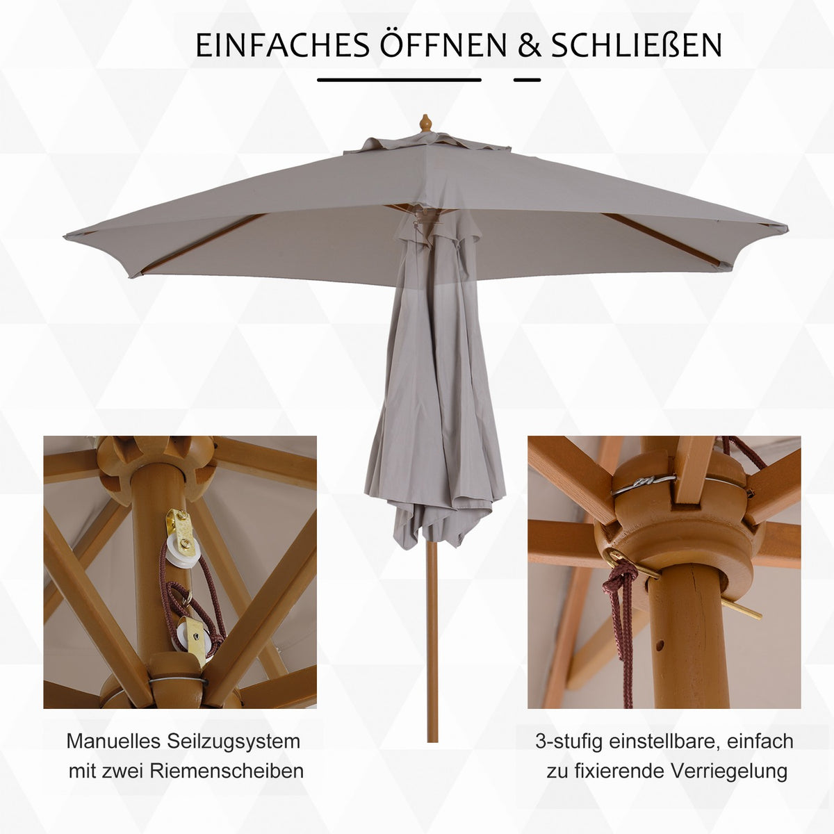 Parasol Garden Umbrella With 3-Tier Sun Protection, Bamboo & 180/㎡ Polyester, Gray, Ø2.5 X 2.3 M
