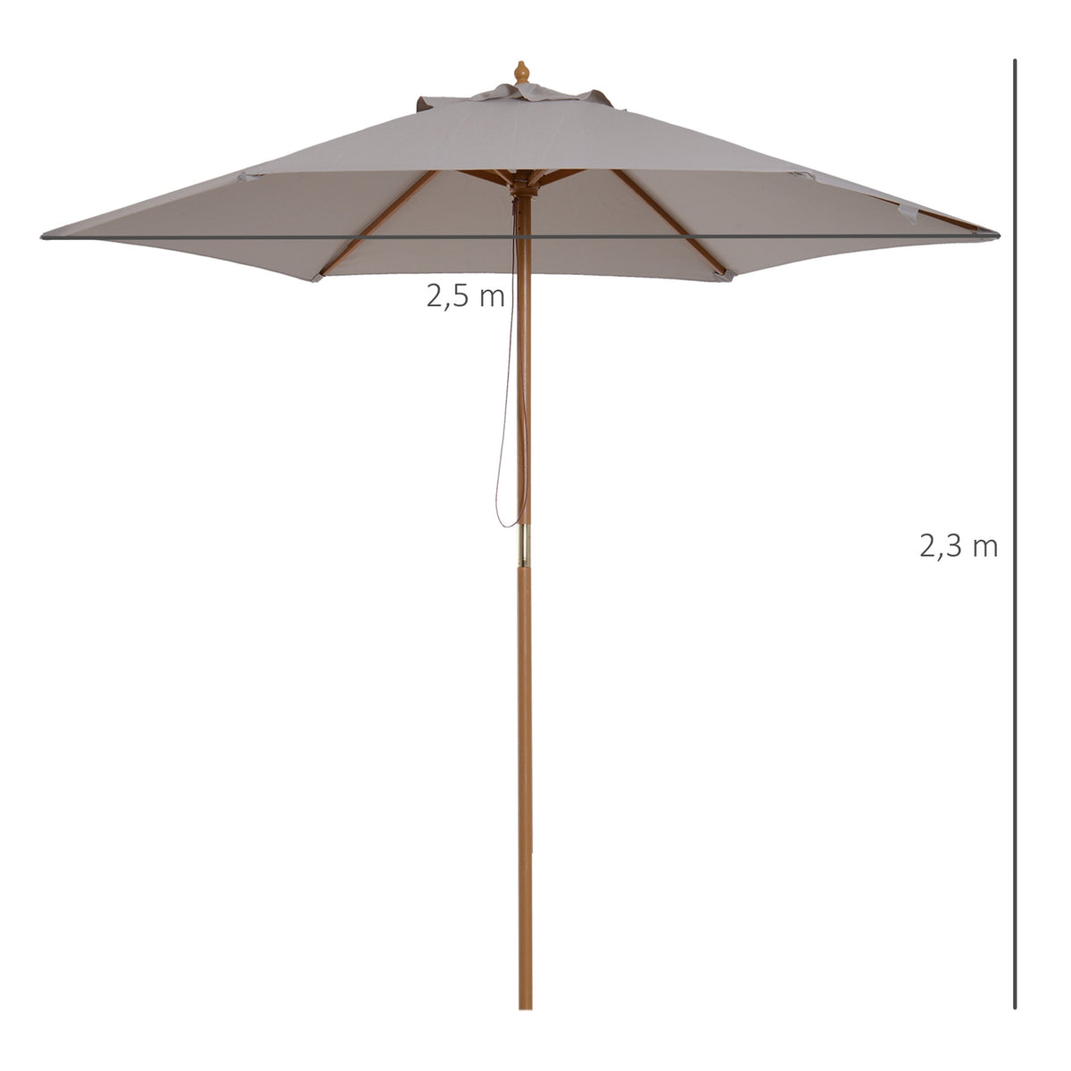 Parasol Garden Umbrella With 3-Tier Sun Protection, Bamboo & 180/㎡ Polyester, Gray, Ø2.5 X 2.3 M