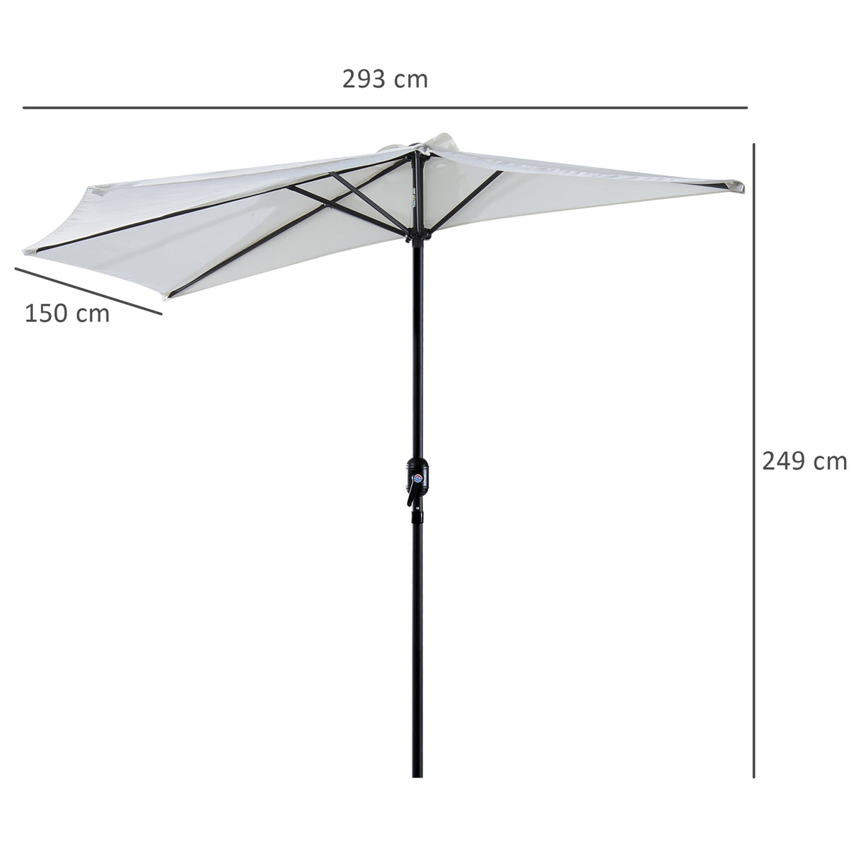Parasol Half Round Crank Umbrella, Metal, Cream White + Black