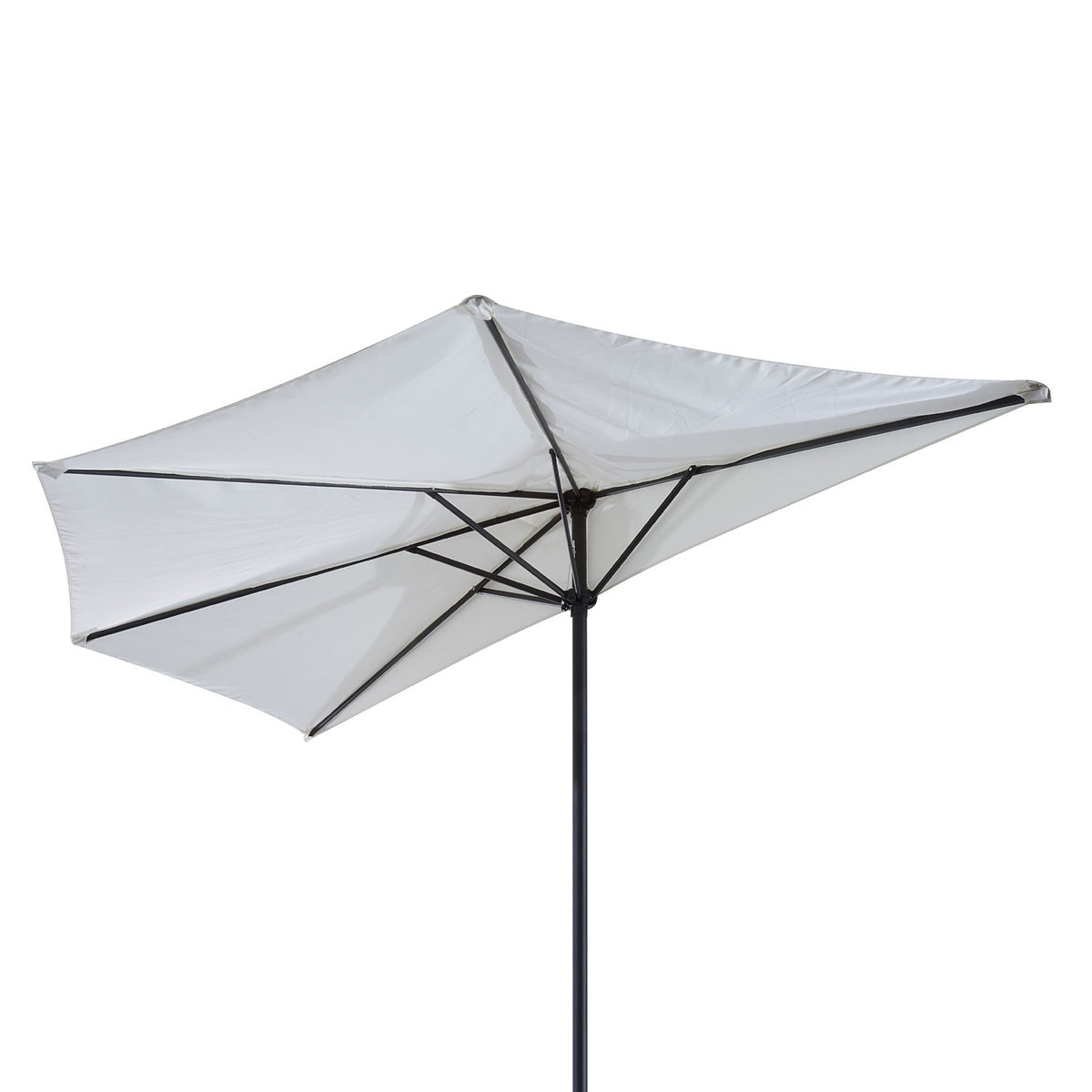 Parasol Half Round Crank Umbrella, Metal, Cream White + Black