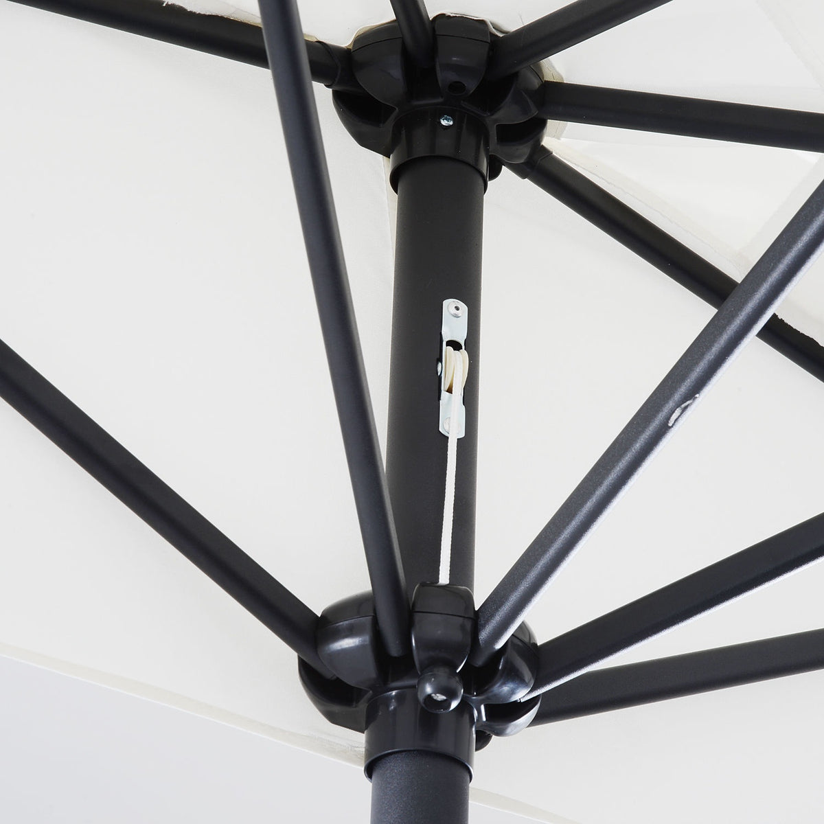 Parasol Half Round Crank Umbrella, Metal, Cream White + Black