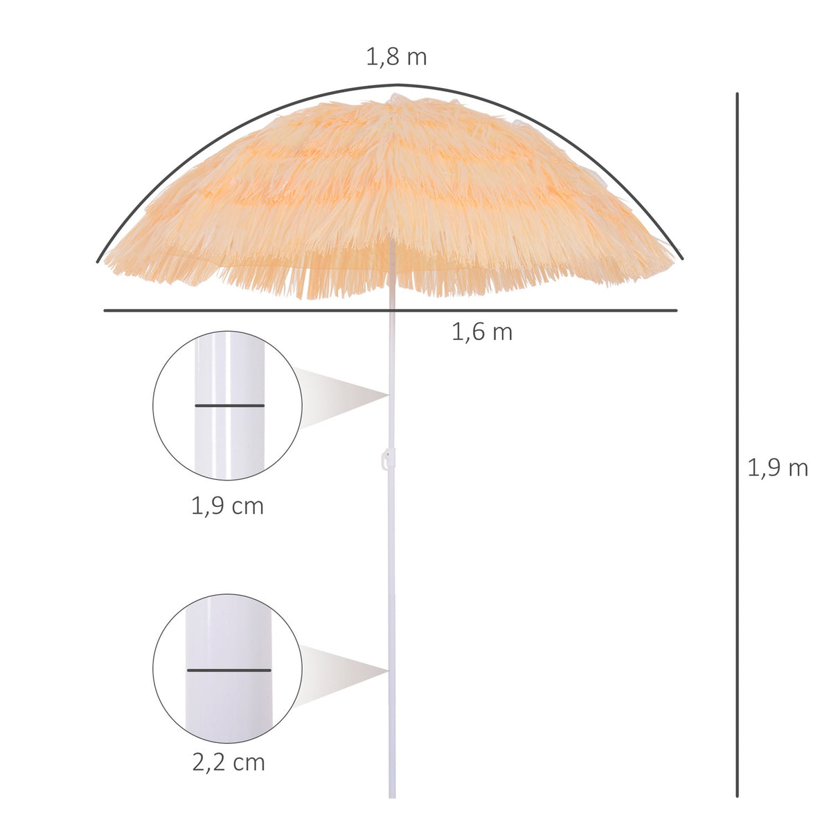 Parasol Hawaiian Umbrella Beach Umbrella Party Umbrella Garden Umbrella In Various Colors 4 Models (Hawaiian Umbrella/Ø160Cm/Beige)