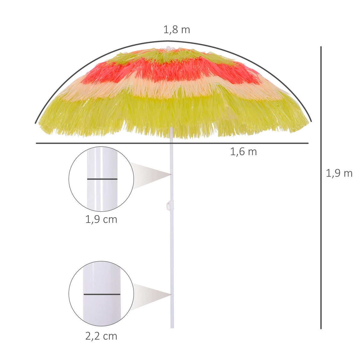 Parasol Hawaiian Umbrella Beach Umbrella Party Umbrella Garden Umbrella In Various Colors 4 Models (Hawaiian Umbrella/Ø160Cm/Colourful)