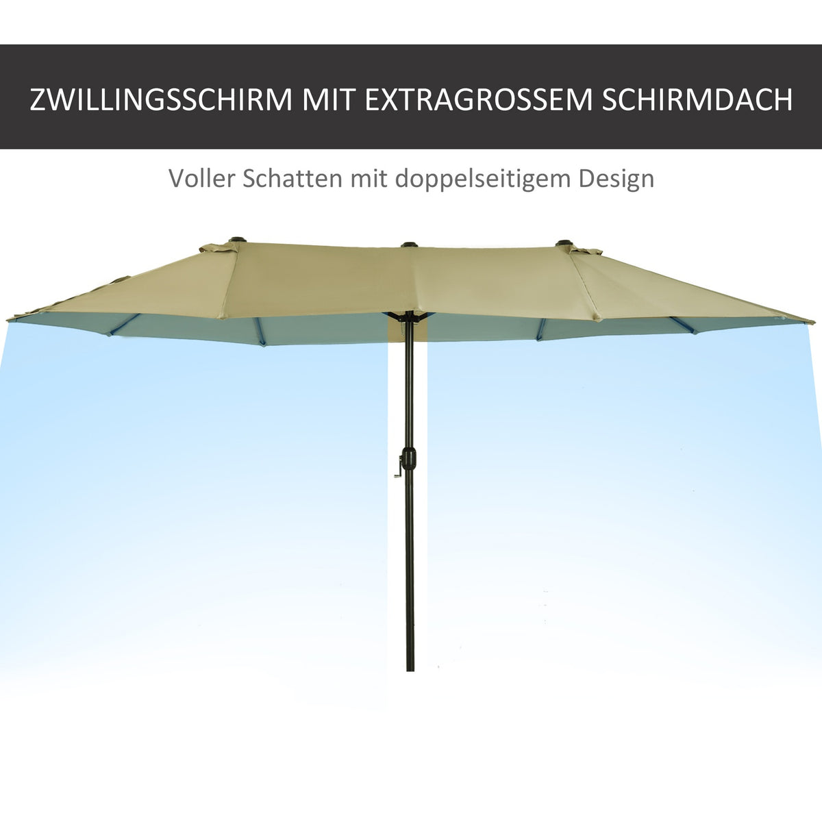 Parasol Market Umbrella Double Parasol With Hand Crank Light Coffee Oval 460 X 270 X 240 Cm