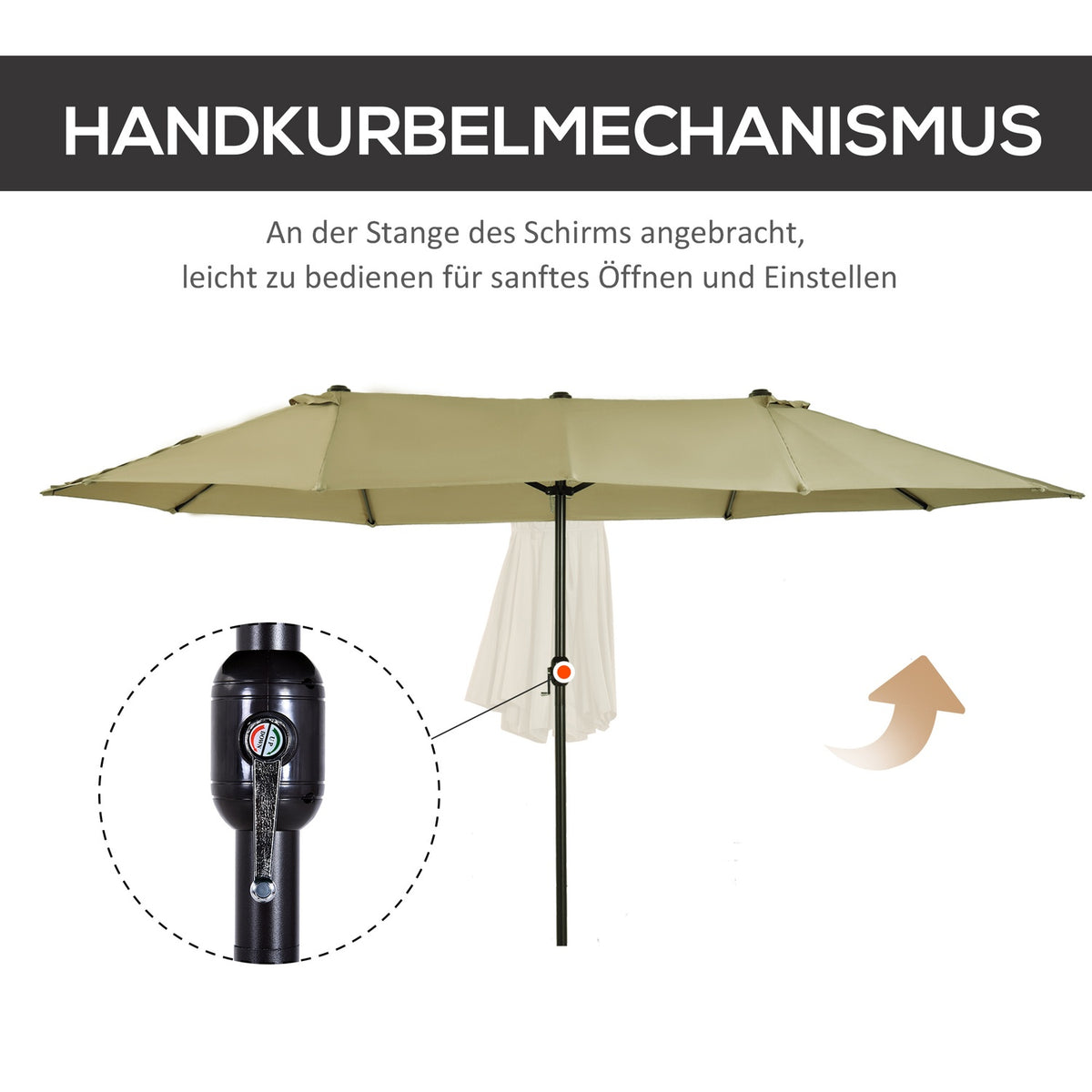 Parasol Market Umbrella Double Parasol With Hand Crank Light Coffee Oval 460 X 270 X 240 Cm