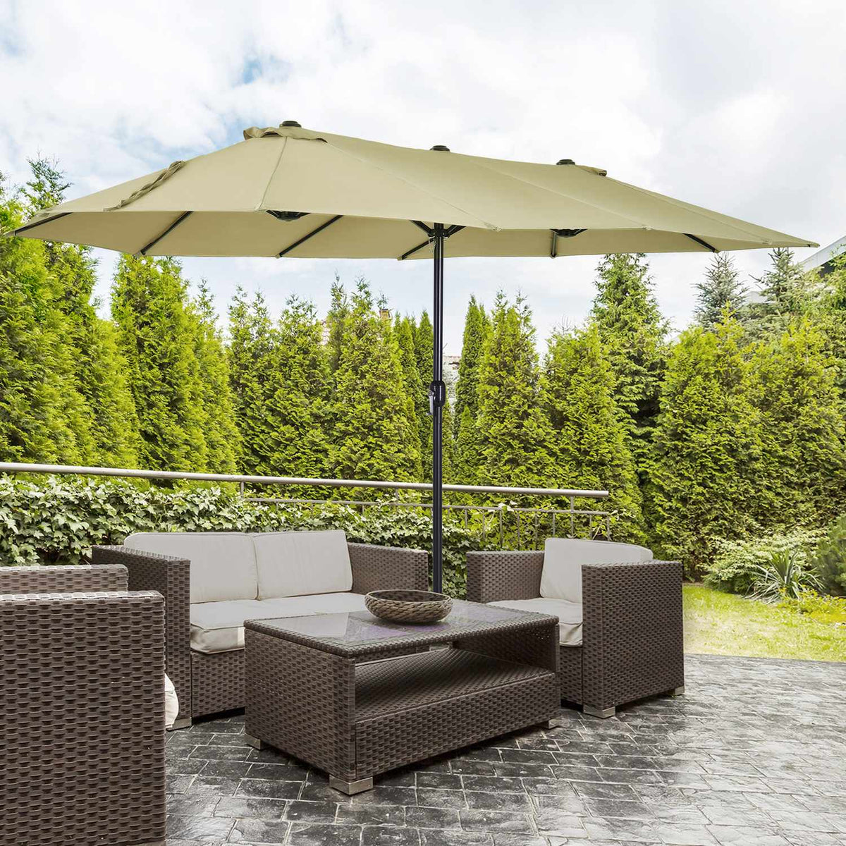 Parasol Market Umbrella Double Parasol With Hand Crank Light Coffee Oval 460 X 270 X 240 Cm
