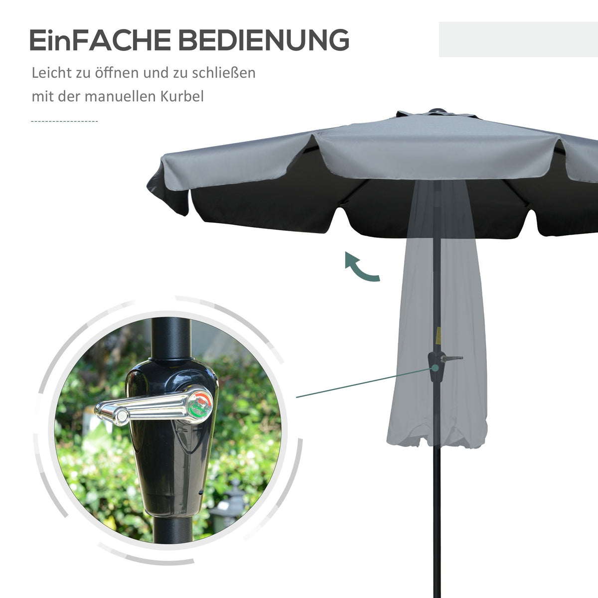 Parasol Patio Umbrella With Uv Protection 50+, Ø2.66M, 8 Ribs, Adjustable, Dark Grey