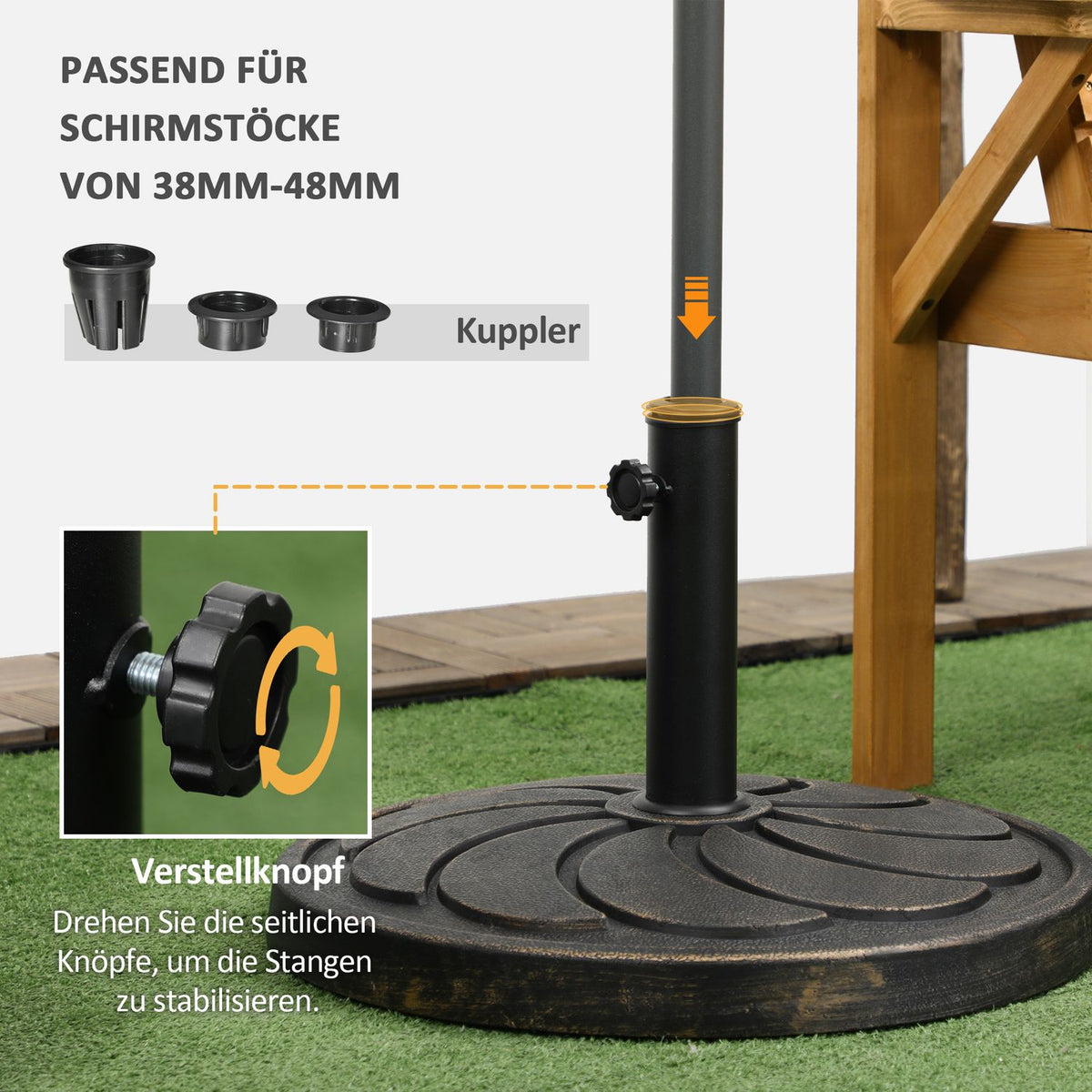 Parasol Stand 18Kg For Ø38/48Mm Umbrella Pole Round Garden Umbrella Stand Resin Bronze