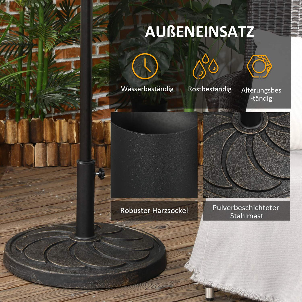 Parasol Stand 18Kg For Ø38/48Mm Umbrella Pole Round Garden Umbrella Stand Resin Bronze