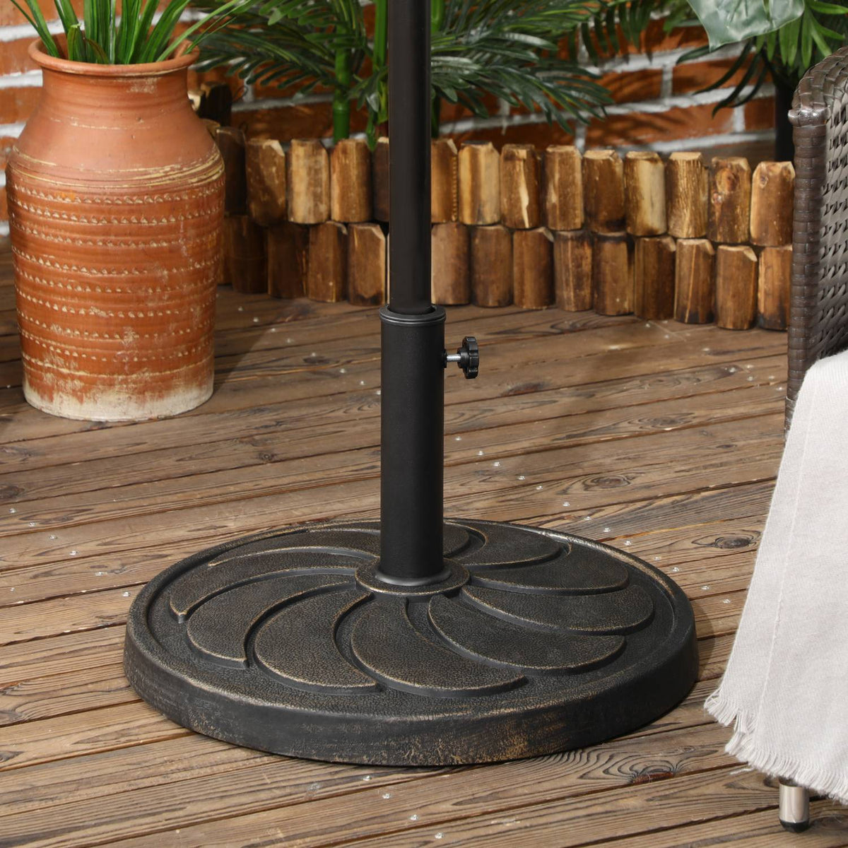 Parasol Stand 18Kg For Ø38/48Mm Umbrella Pole Round Garden Umbrella Stand Resin Bronze