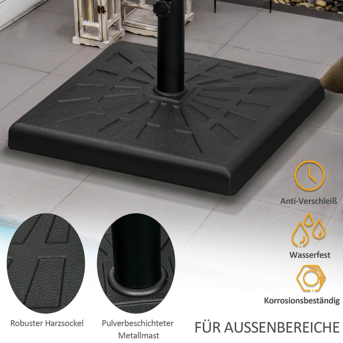 Parasol Stand 19 Kg Parasol Base, Umbrella Stand For Umbrella Poles Ø 32/38/48 Mm, Synthetic Resin, Black, 51 X 51 X 32 Cm