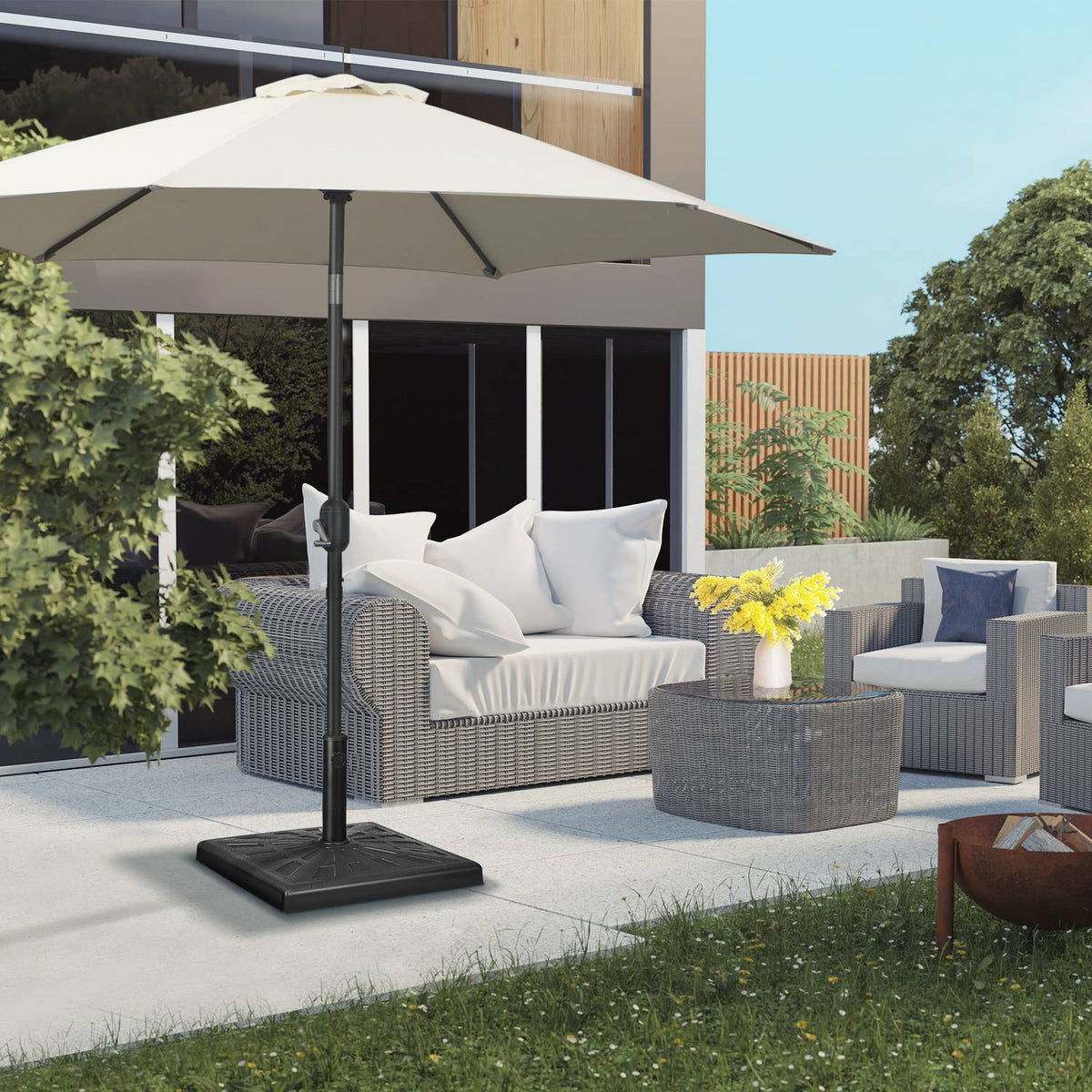 Parasol Stand 19 Kg Parasol Base, Umbrella Stand For Umbrella Poles Ø 32/38/48 Mm, Synthetic Resin, Black, 51 X 51 X 32 Cm