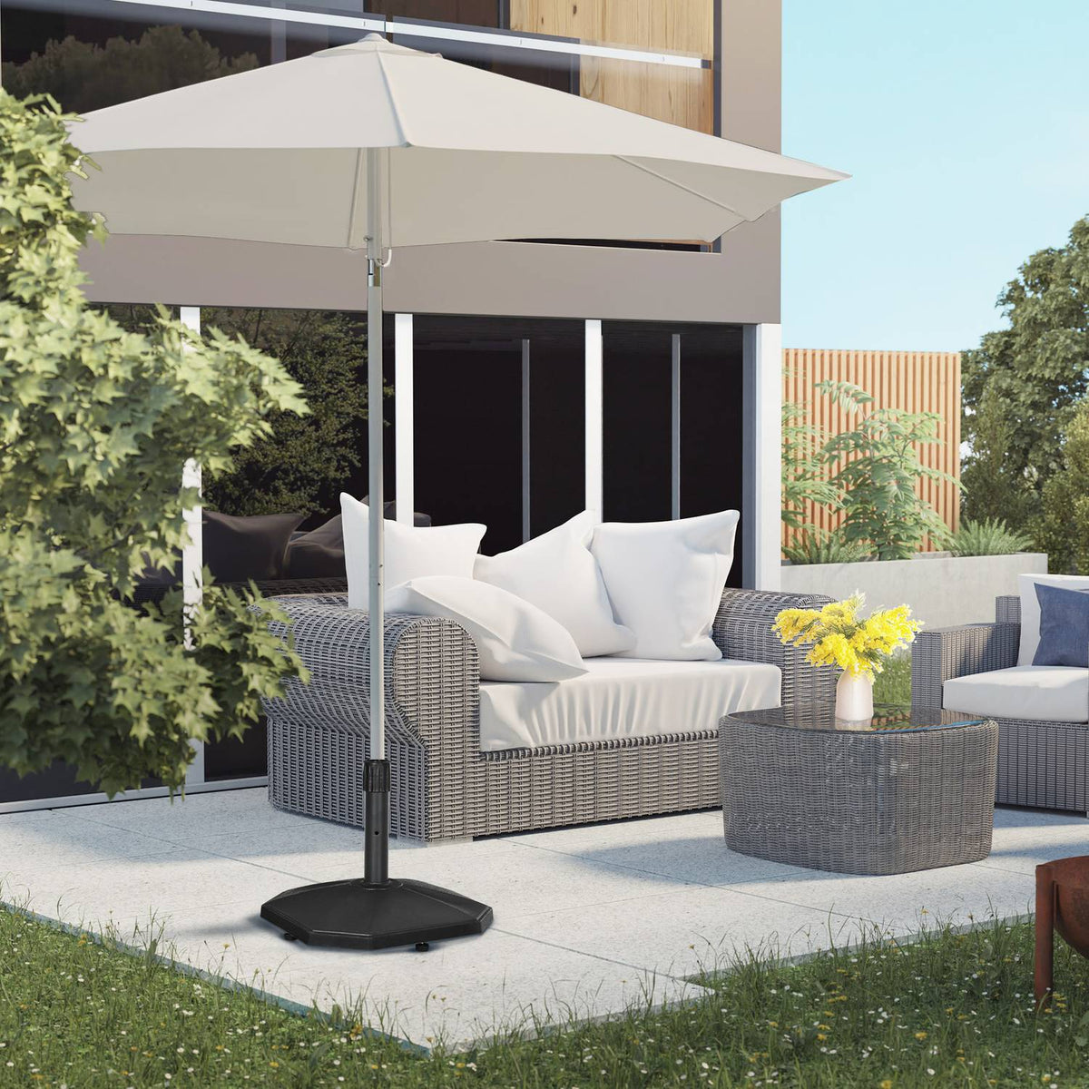 Parasol Stand 22Kg Stable Umbrella Base For Ø32/34/38Mm Poles, Cement Filling, Ideal For Garden, Black, Ø46X39H Cm