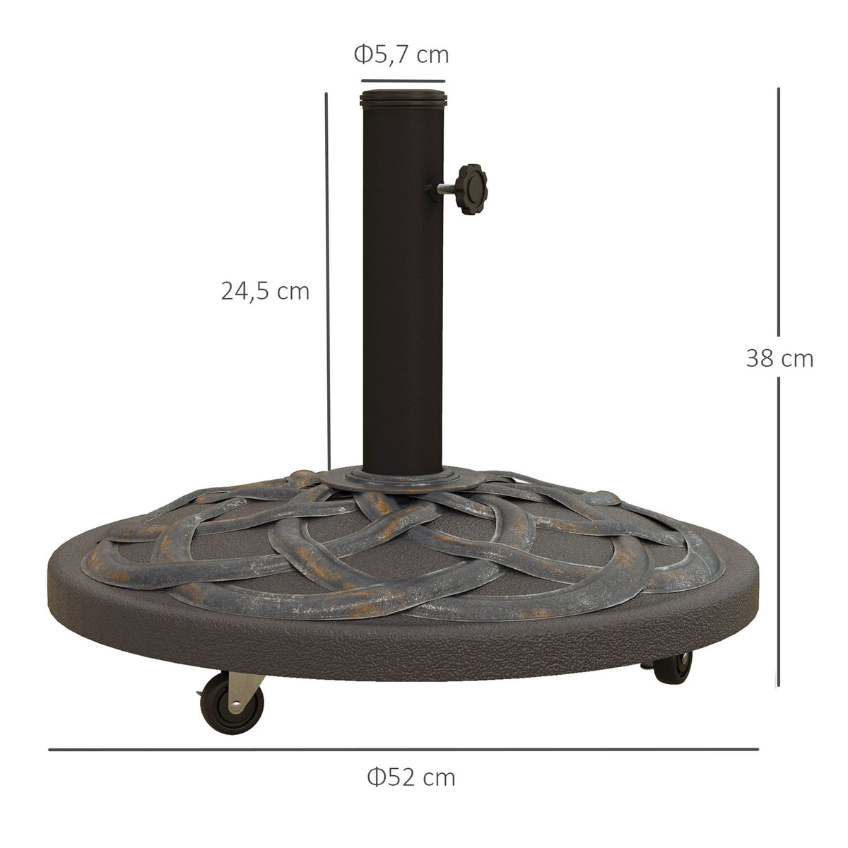 Parasol Stand 25 Kg Parasol Holder With Wheels, Adjustable Button, Umbrella Stand For Ø 32/38/48 Mm Pole, Cement Filling, Bronze