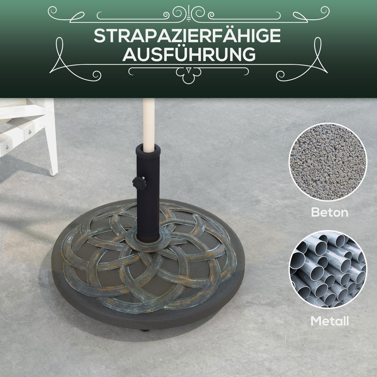 Parasol Stand 25 Kg Parasol Holder With Wheels, Adjustable Button, Umbrella Stand For Ø 32/38/48 Mm Pole, Cement Filling, Bronze