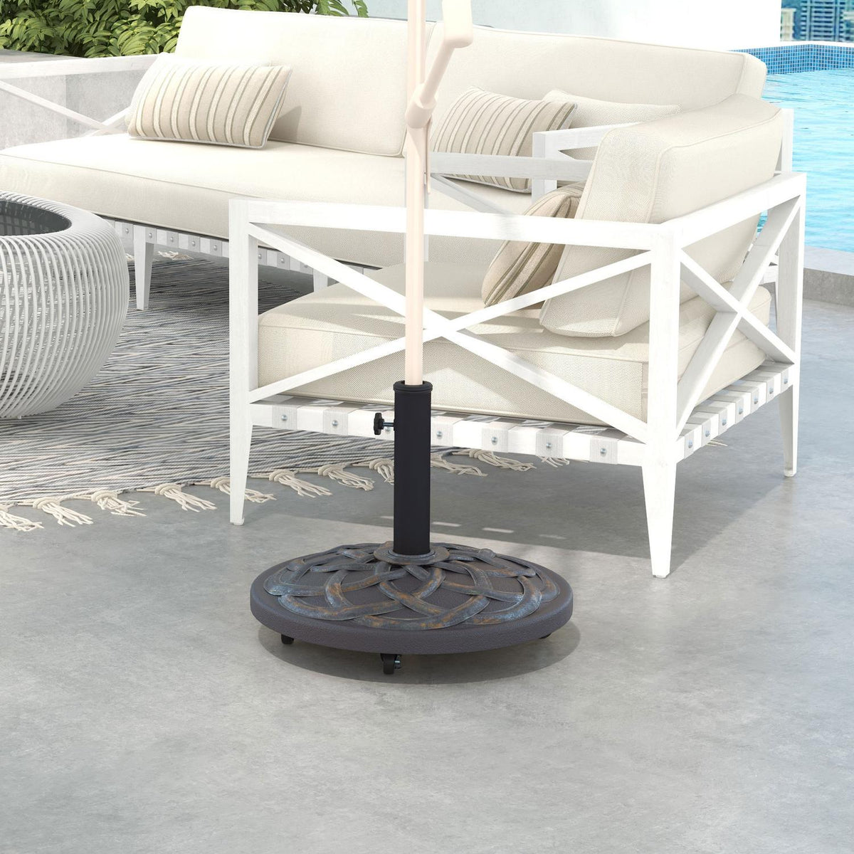 Parasol Stand 25 Kg Parasol Holder With Wheels, Adjustable Button, Umbrella Stand For Ø 32/38/48 Mm Pole, Cement Filling, Bronze
