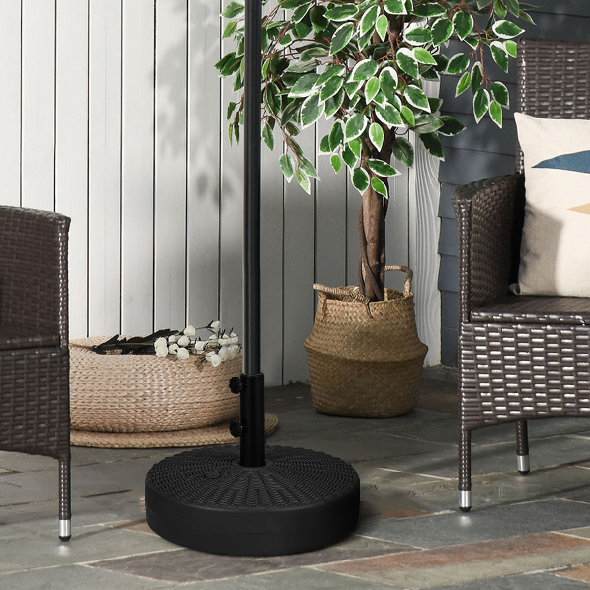 Parasol Stand 29Kg Umbrella Base For Ø38/48Mm Poles, Rattan Look, Ideal For Garden & Balcony, Hdpe, Black, Ø51X36Cm