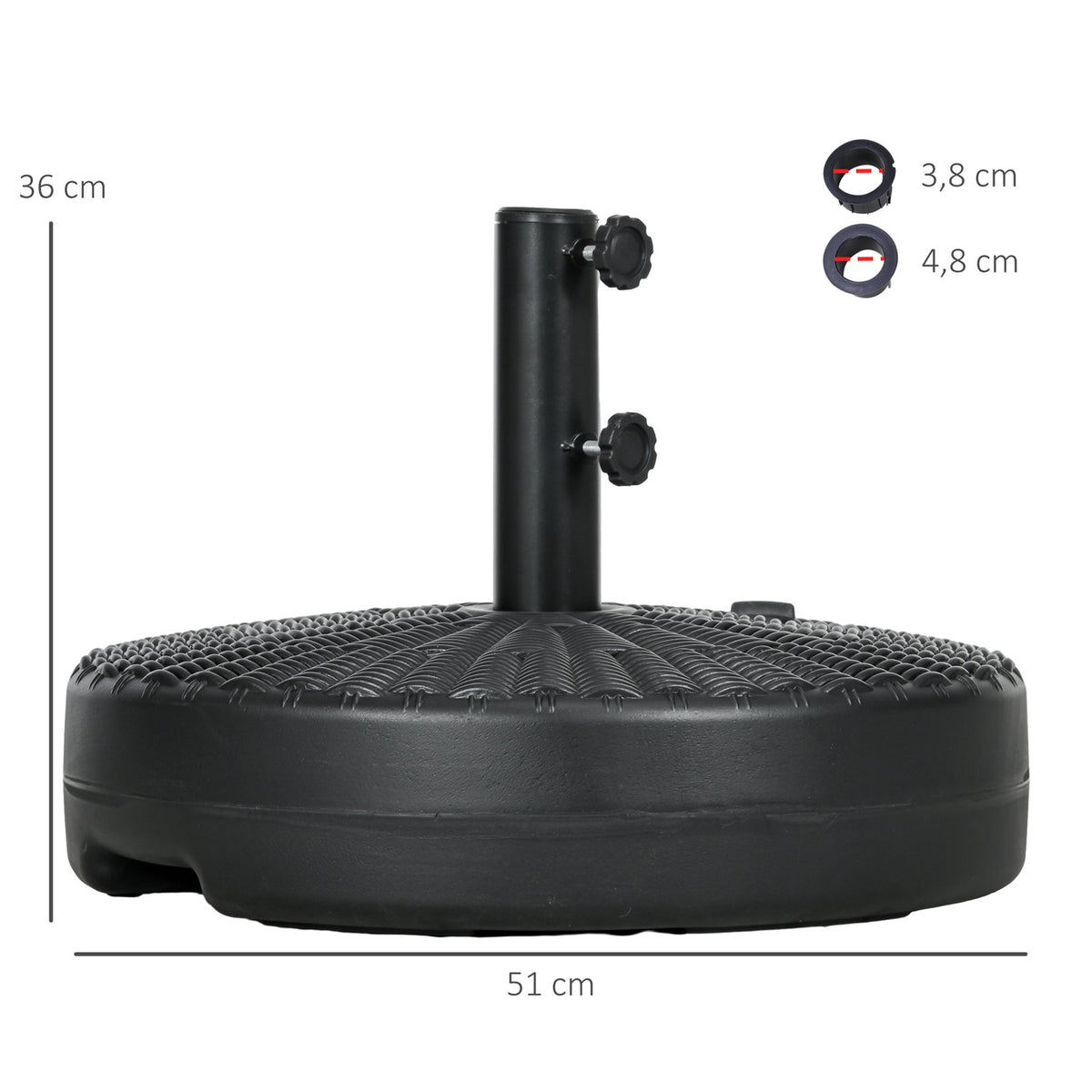 Parasol Stand 29Kg Umbrella Base For Ø38/48Mm Poles, Rattan Look, Ideal For Garden & Balcony, Hdpe, Black, Ø51X36Cm