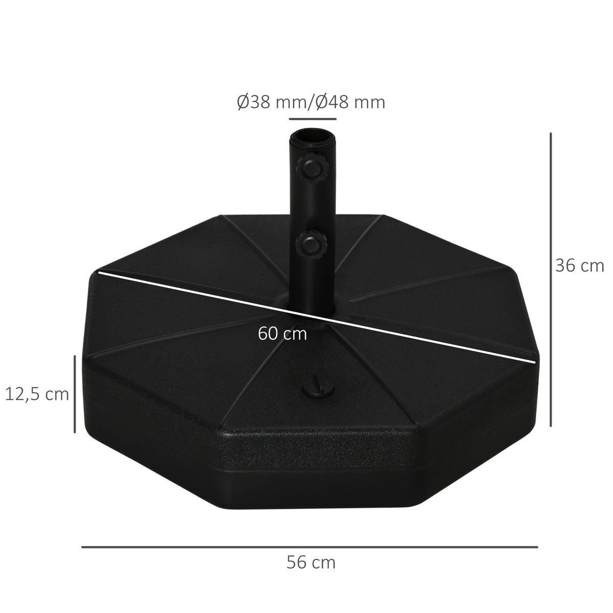 Parasol Stand 40 Kg Umbrella Stand For Parasol Poles 38 Mm/48 Mm Can Be Filled With Water/Sand Parasol Base Ø60 X 36H Cm