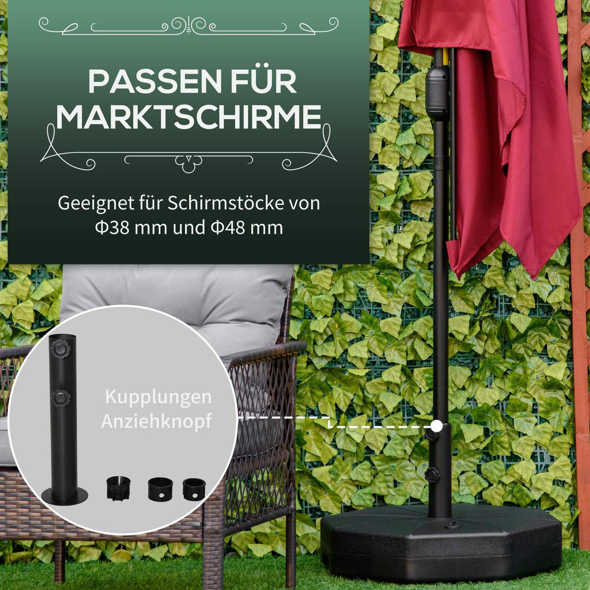 Parasol Stand 40 Kg Umbrella Stand For Parasol Poles 38 Mm/48 Mm Can Be Filled With Water/Sand Parasol Base Ø60 X 36H Cm