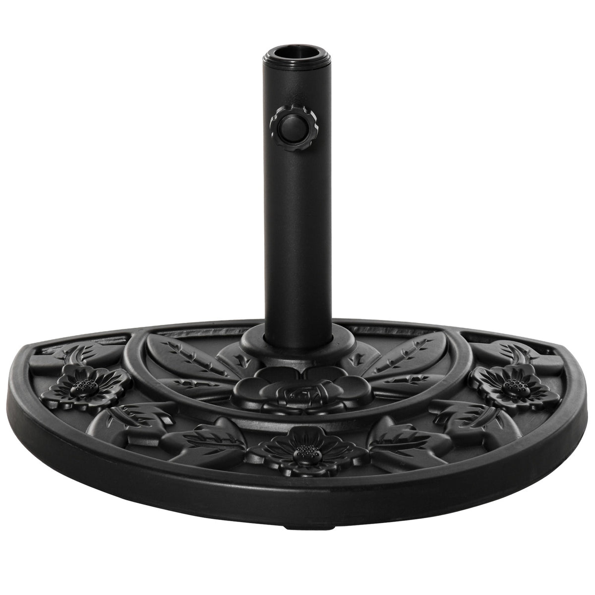 Parasol Stand 9Kg Garden Umbrella Base With Flower Design For Ø35/38/48Mm Umbrella Poles, Hdpe, Half Round Umbrellas, Black