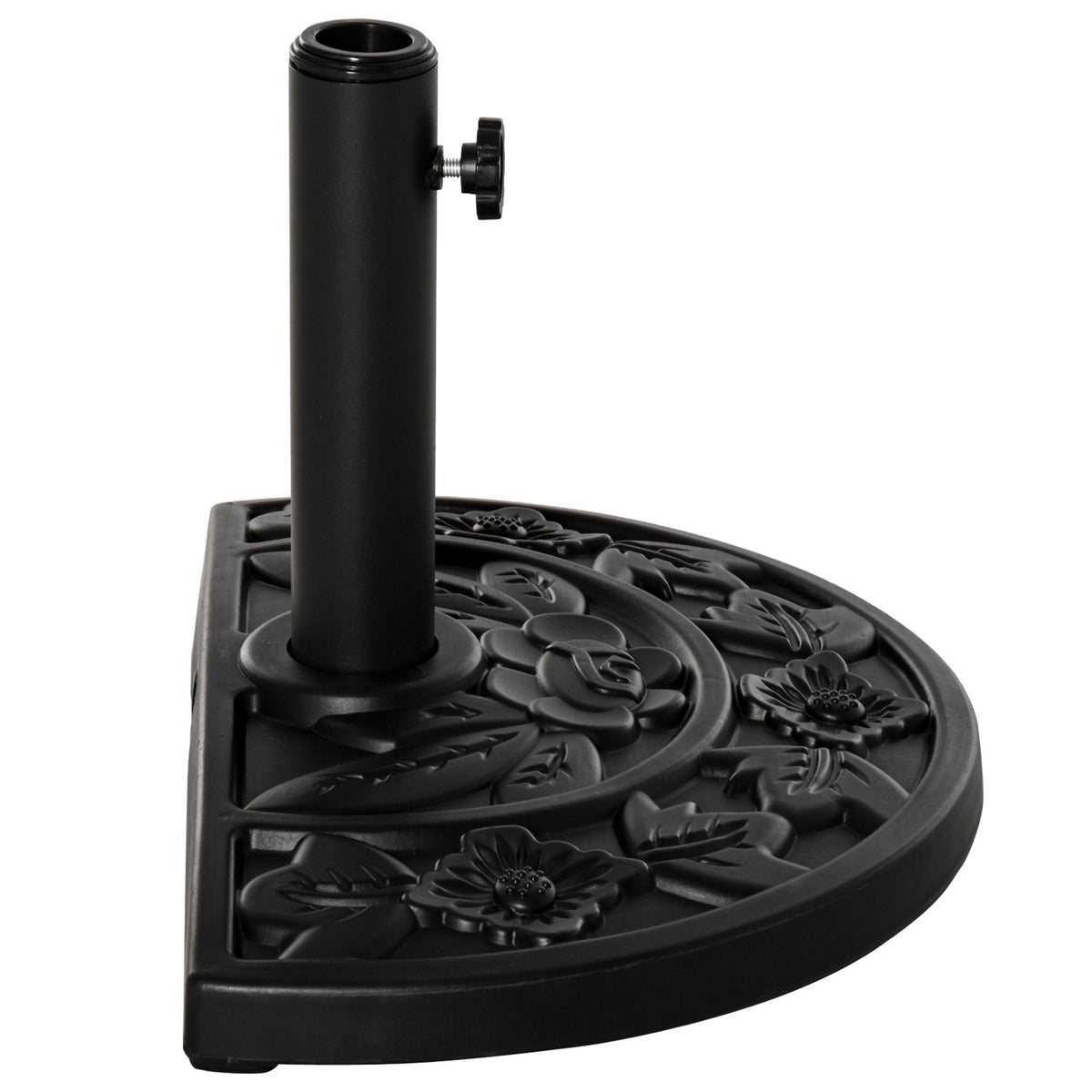 Parasol Stand 9Kg Garden Umbrella Base With Flower Design For Ø35/38/48Mm Umbrella Poles, Hdpe, Half Round Umbrellas, Black