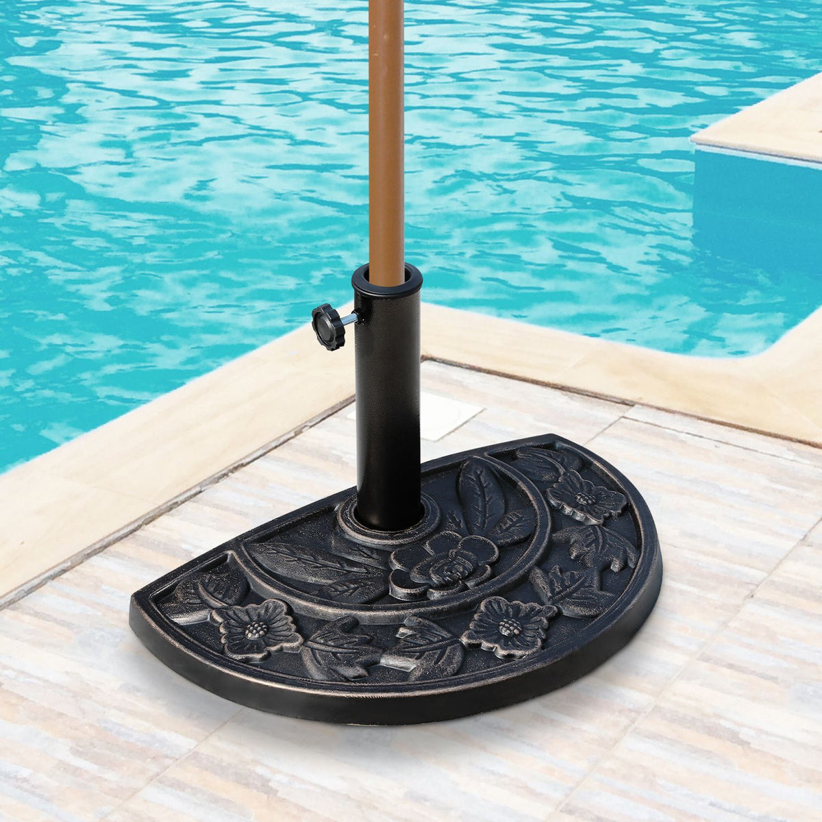 Parasol Stand Umbrella Base Half Round Resin + Stainless Steel Bronze Color 50 X 31 X 32 Cm (Model 3)