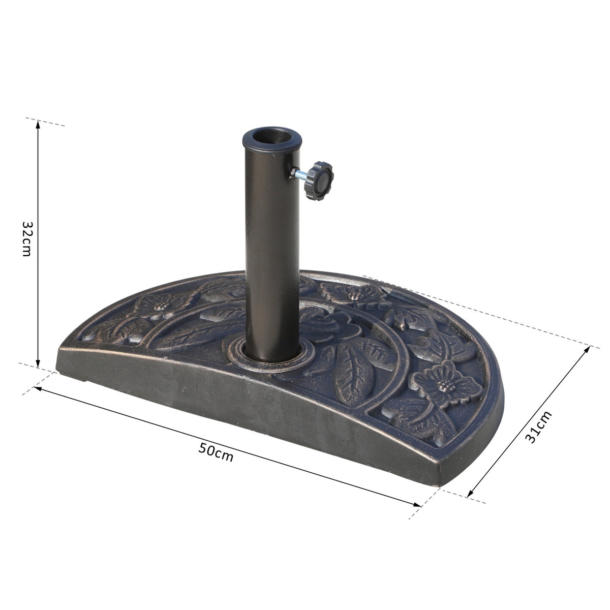 Parasol Stand Umbrella Base Half Round Resin + Stainless Steel Bronze Color 50 X 31 X 32 Cm (Model 3)